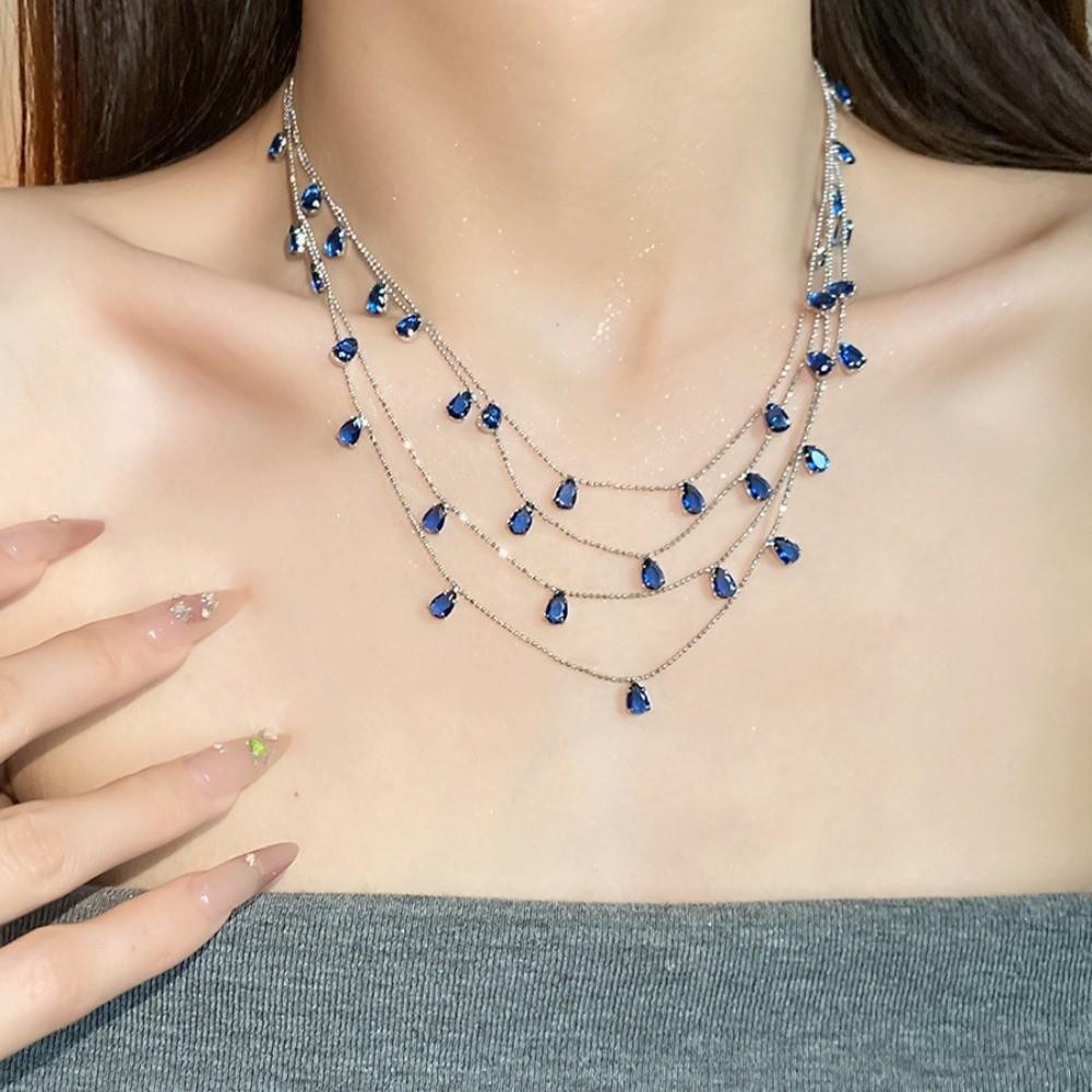 Multi Layer Water Drop Shining Choker Light Luxury Rhinestone Jewelry Banquet