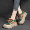 Dicke Sohle, gemischte Farben, echtes Leder, Retro-Sandalen im römischen Stil, flache Plateauschuhe zum Schnüren für Damen