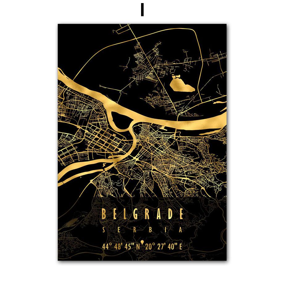 Wall Art Canvas Painting Croatia Cyprus Europe Black Golden Map Living Room Decoration Posters And Prints Clib Bar Wall Pictures