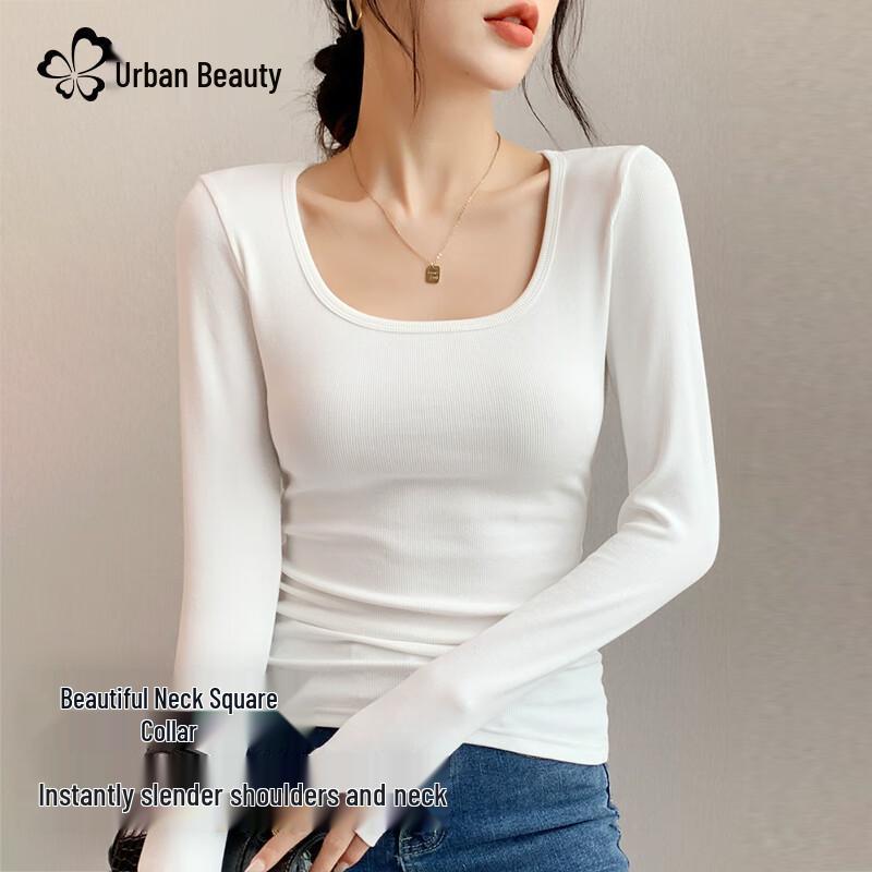 

Женская футболка с квадратным вырезом, облегающего кроя, с длинным рукавом, Осень/Зима 2025 L