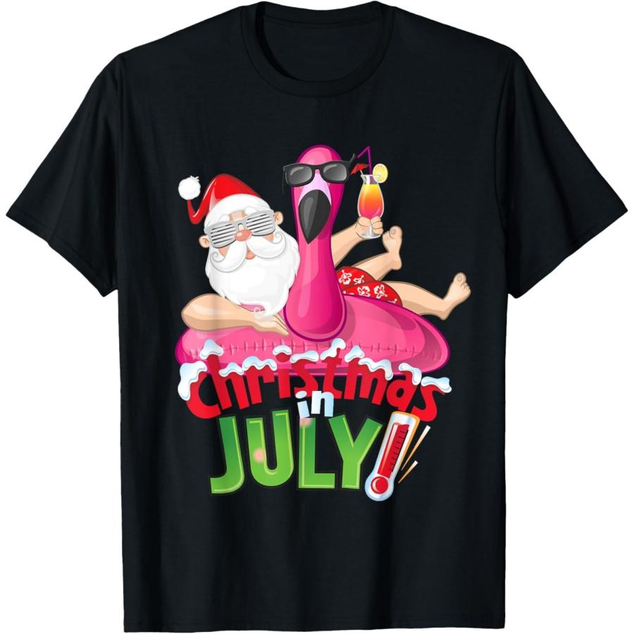 Смешная рождественская футболка в июле, летняя футболка с фламинго, рождественская футболка XXXXXL чёрный
