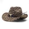 European and American leopard print felt hat men's and women's retro western cowboy hat outdoor woolen jazz hat street fashion top hat