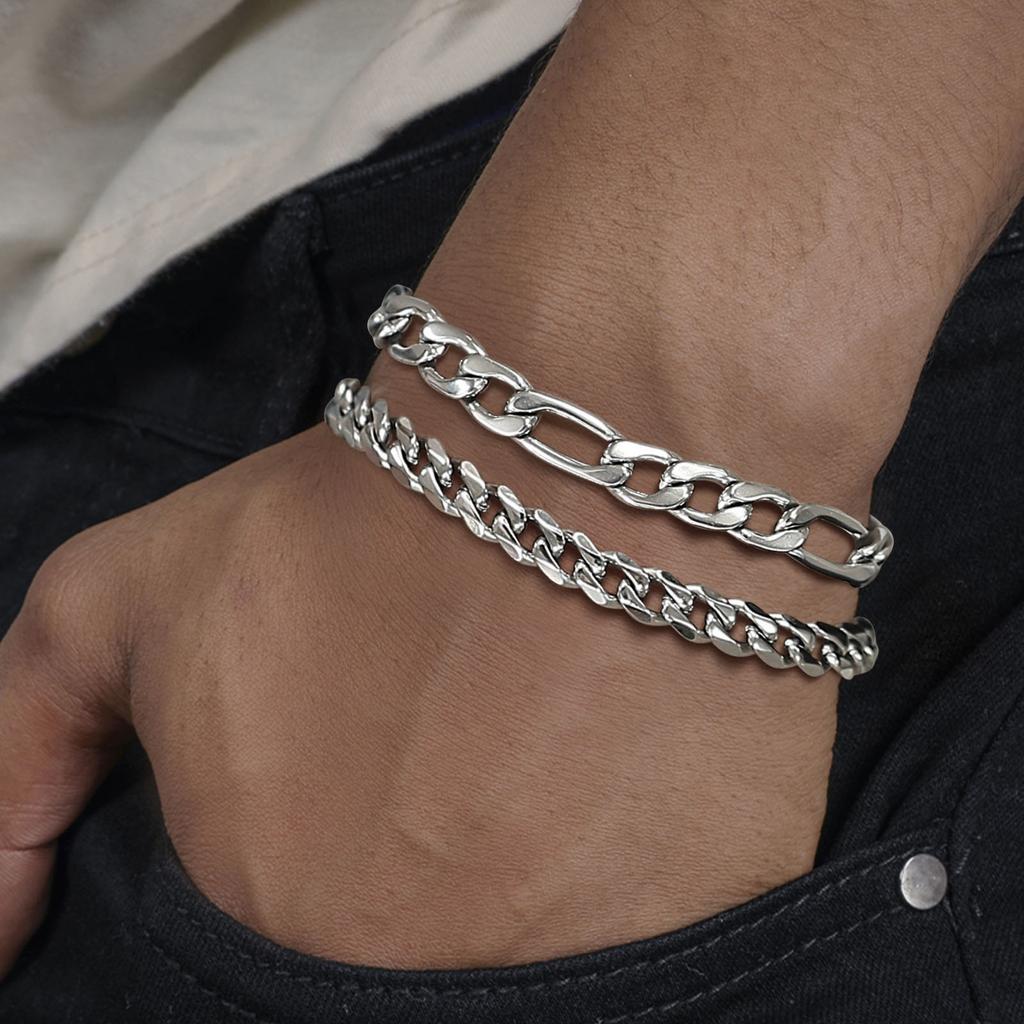 Xiaomi Vnox Basic Men's Cuban Twist Rope Chain Bracelets 1/2/3Pcs in One Set, Gold Color Stainless Steel Figaro Wheat Links