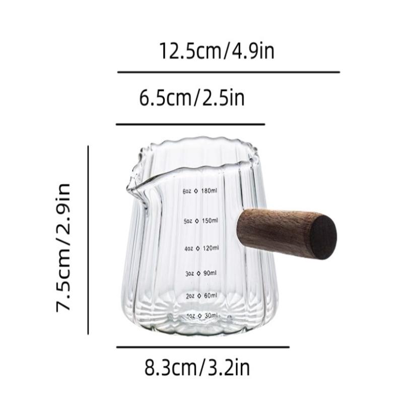180ML High Temperature Resistant Glass Espresso Measuring Cup with Wood Handle Coffee Extraction Milk Jug Measure Mug with Scale 180ml прозрачный