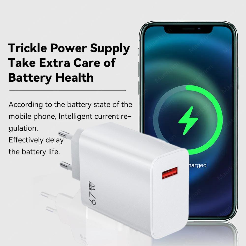 USB-Ladegerät 67W GaN Schnellladung EU/US Stecker Wandladegerät 6A Typ C Kabel Für iPhone Samsung Xiaomi Schnelllade-Handyladegerät