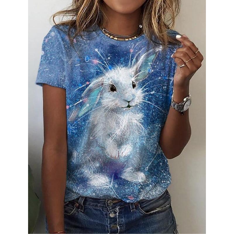 

Женская футболка Animal Weekend 3D Print Rabbit Graphics Светло-зеленая футболка с коротким рукавом Модные топы с круглым вырезом Лето XL