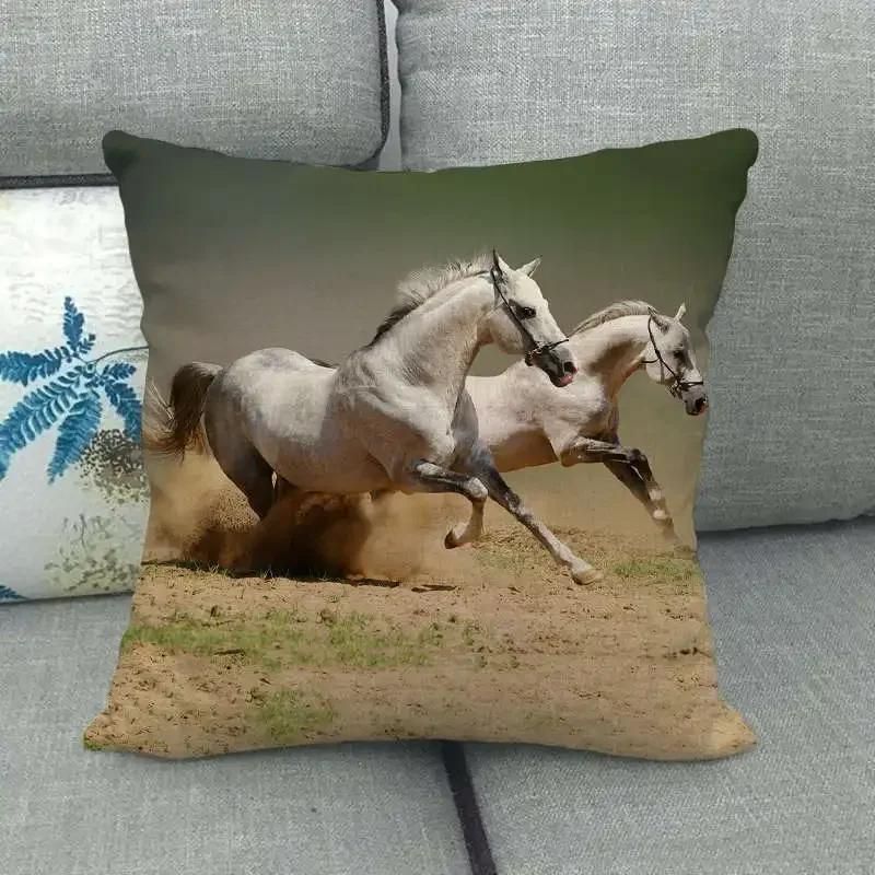 Horse Print Cushion Covers Home Decoration Animal Pillow Cases  Sofa Seat Chair Throw Pillows Linen Pillowslip Car Accessories