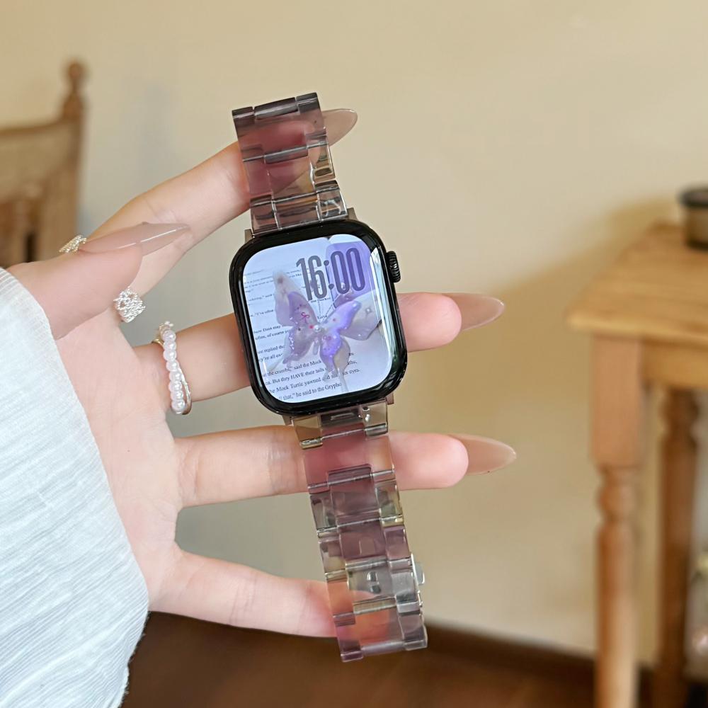 Marble Shell Pattern Resin Watch Band Butterfly Buckle Strap Compatible with Apple Watch Series 1–11 / SE / Ultra Fits 38–49mm