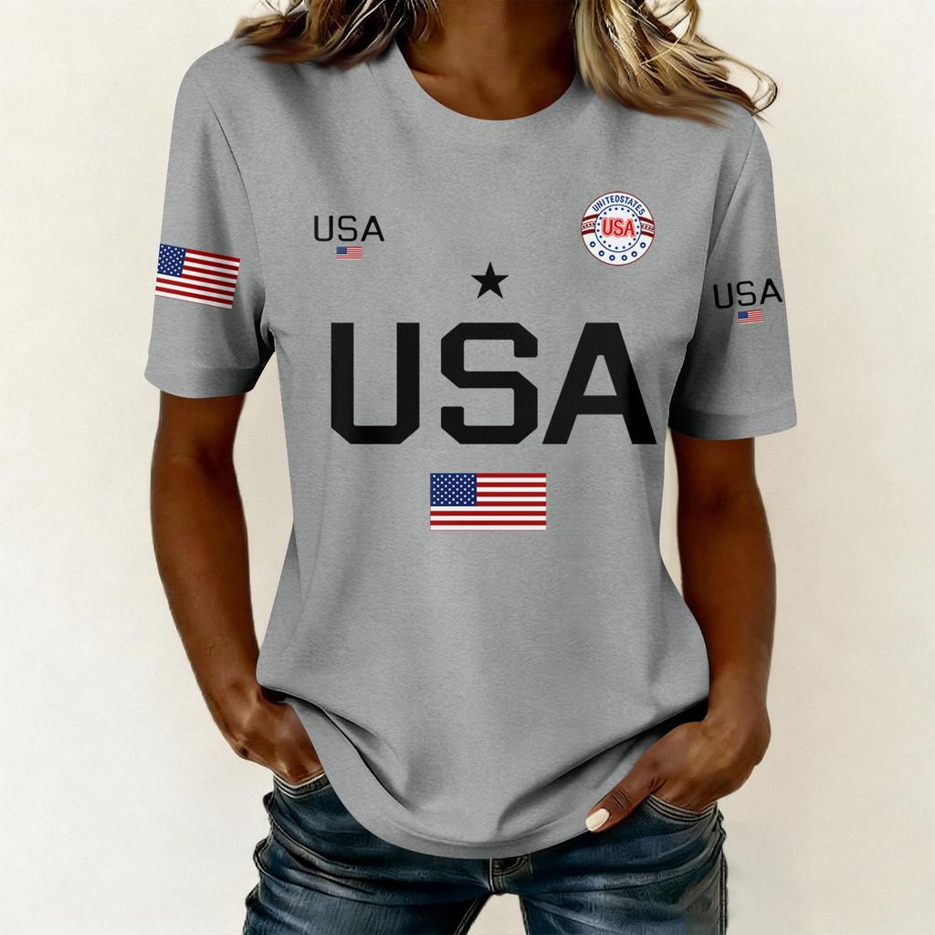 Women's Casual Printed T-Shirt Round Neck Pullover Short Sleeve Top