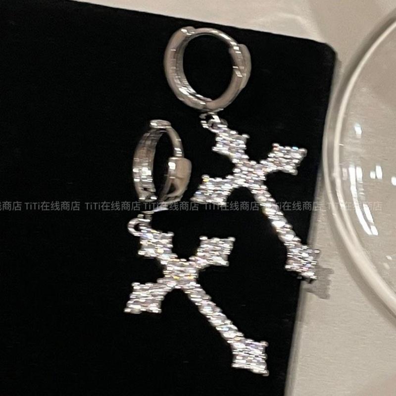 Shiny Rhinestone Zircon Cross Earrings For Women Korean Fashion Stainless Steel Earring Daily Birthday Party Y2K Zircon Gifts