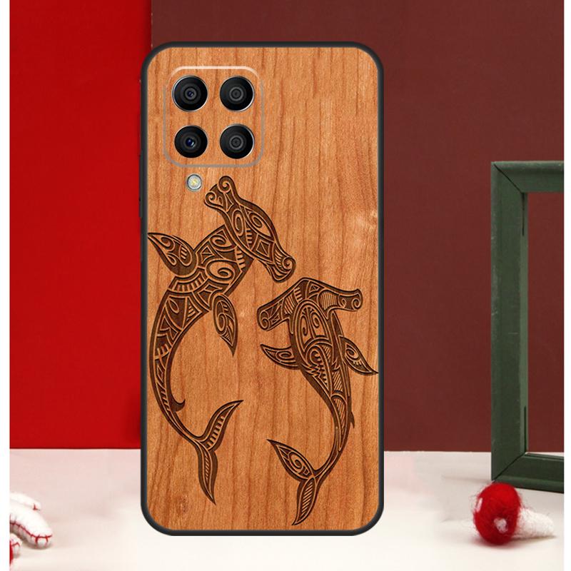 Wolf Bike Butterfly Wood Case For Samsung Galaxy M56 M36 M16 M31 M21 M13 M33 M53 M15 M35 M55 M12 M32 M52 M14 M34 M54
