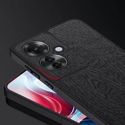 Voor Oppo Reno11 F 5G Hoesje Houttextuur Leer+PC+TPU Hybride Slanke Telefoonhoes