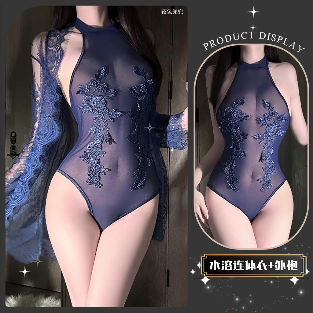 Erotic underwear Sexy perspective Spice girls onesie Water-soluble flower neck slim fit Pure desire temptation suit