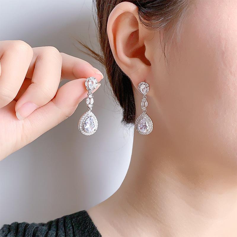 Baroque Retro Unique Drop Tassel Full Diamond Earrings For Women  Silver Luxury Delicate Zircon Long Earrings Party Gift
