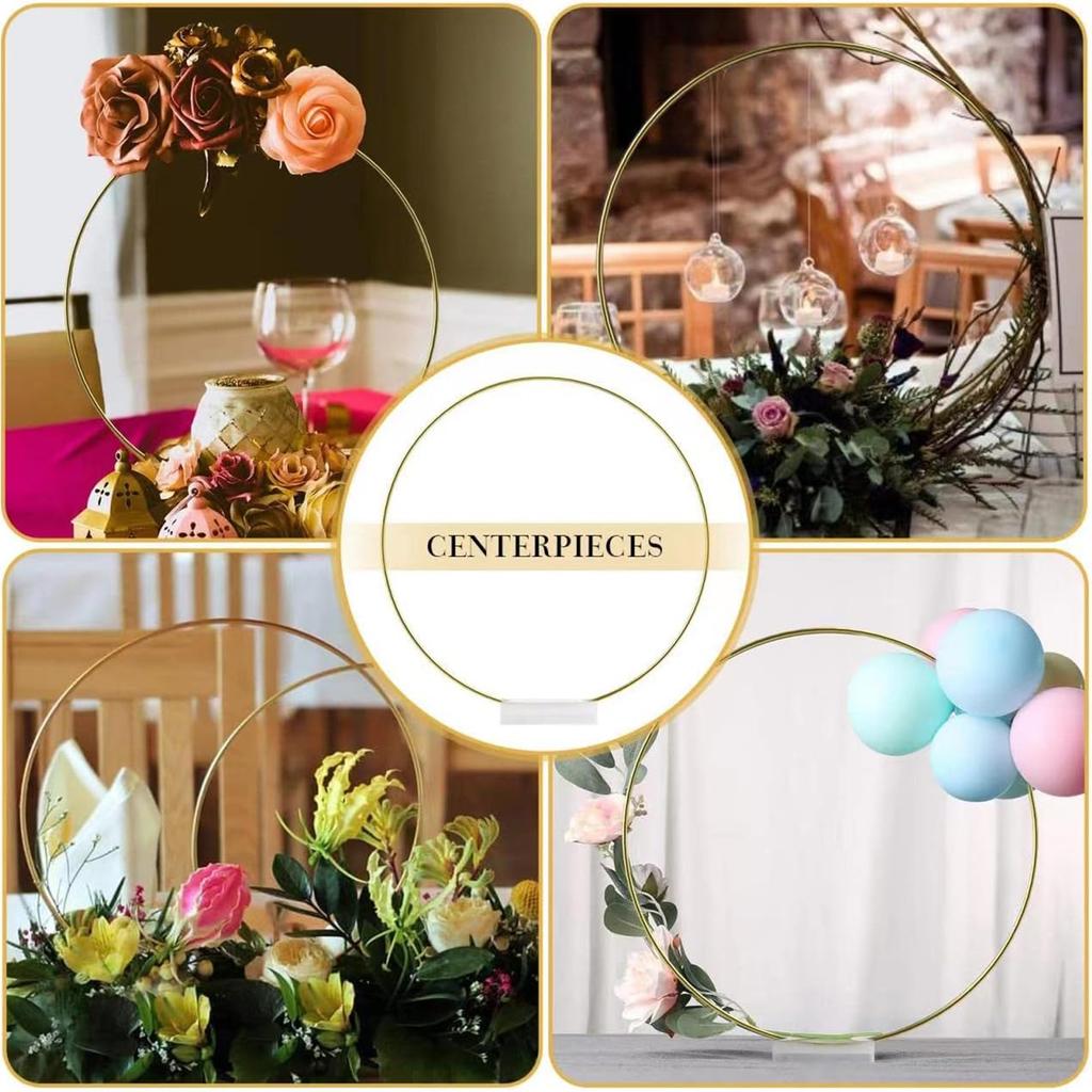 10pcs 30cm Gold Metal Wreath with Acrylic Base Wedding Table Centerpiece DIY Floral Ring Decor