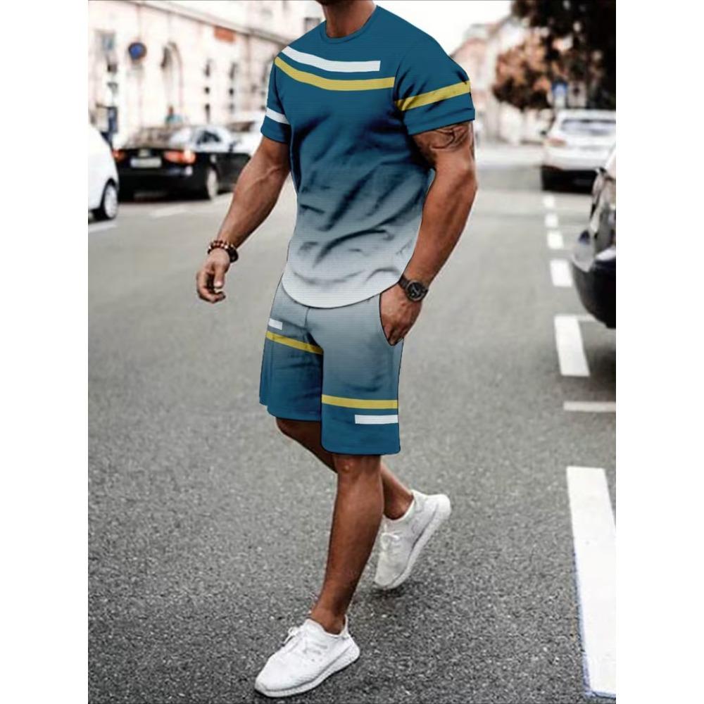 A set of men's sports T-shirt+shorts, a must-have for casual sports