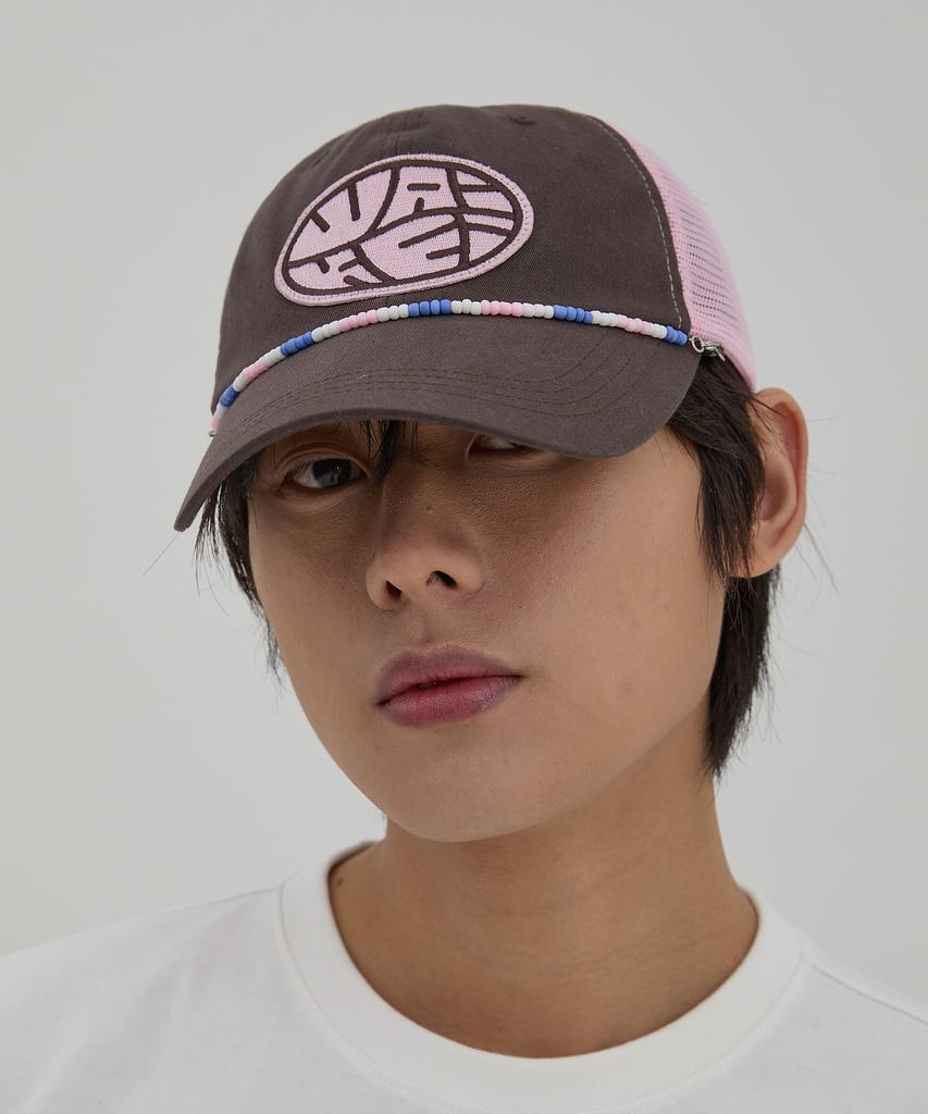 WAIKEI Detachable Bead String Mesh Ball Cap Brown