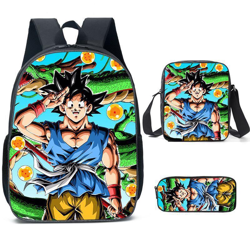 New animation cartoon dragon ball backpack, primary and secondary school schoolbag, satchel, shoulder bag, pencil case three-piece set