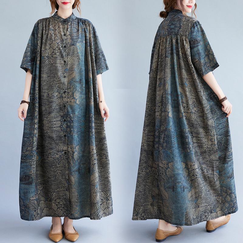 Retro Stand Collar Artistic Long Cardigan Slimming Plus Size Shirt Dress Plus Size