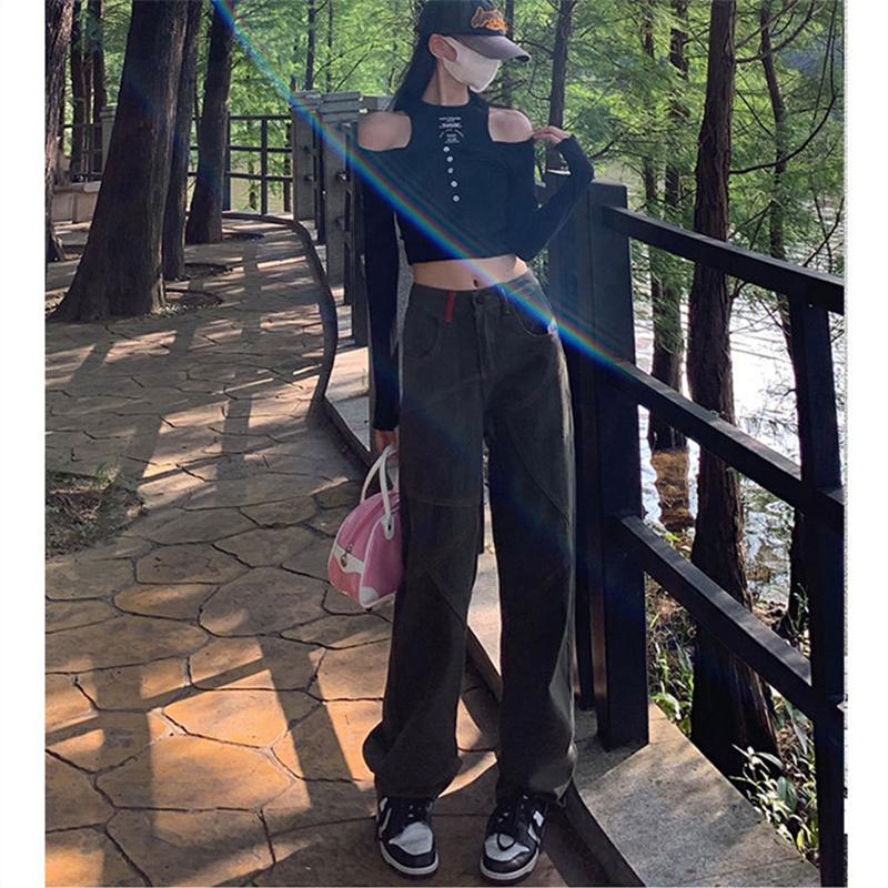 2022 Autumn Fashion zipper Baggy Cargo Pants Women high waist Sweatpant Trousers Vintage Street Pockets Wide Leg Straight Jeans