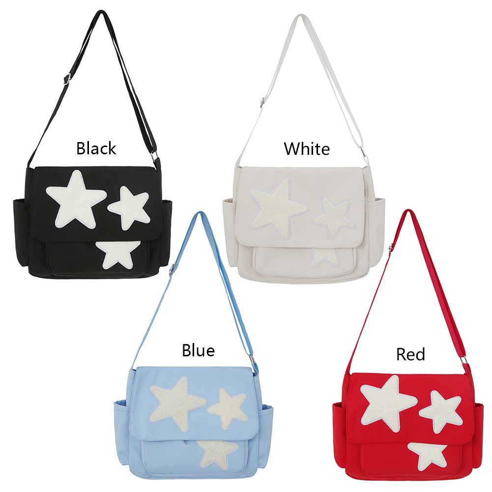 Women Star Messenger Bag Multi-Pockets Versatile Crossbody Bag Lightweight Adjustable Strap Large Capacity Slouchy Shopper Bag