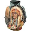 Colorful Jungle Chief Fleece Sweatshirt, Men's Thick Warm Hooded Pullover, Rich Scenic Native Chieftain Motif Hoodie for Artistic Street Matching