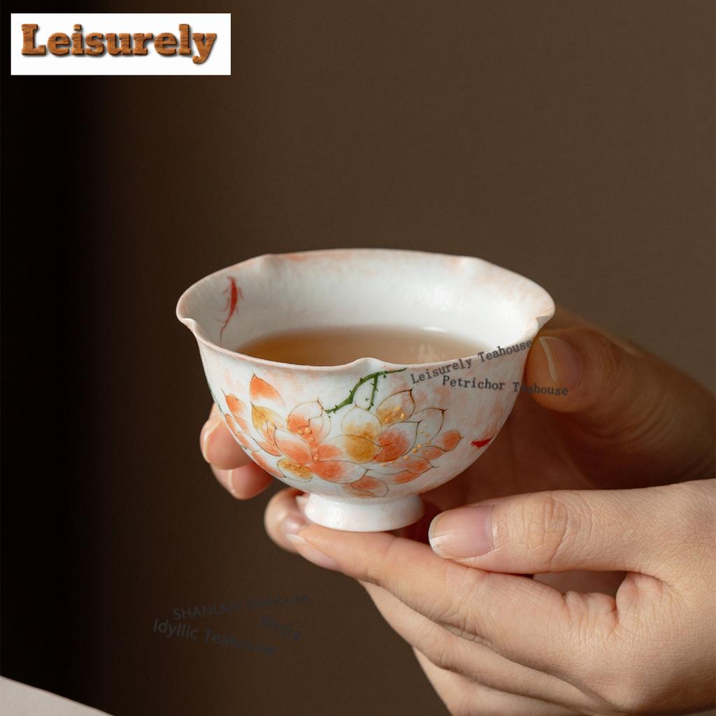 100ml Hand-painted Powder Magnolia Flower Mouth Teacup Aesthetic Tea Bowl Jug Tea-tasting Personal Cup Chazhan Master Cup Teaset