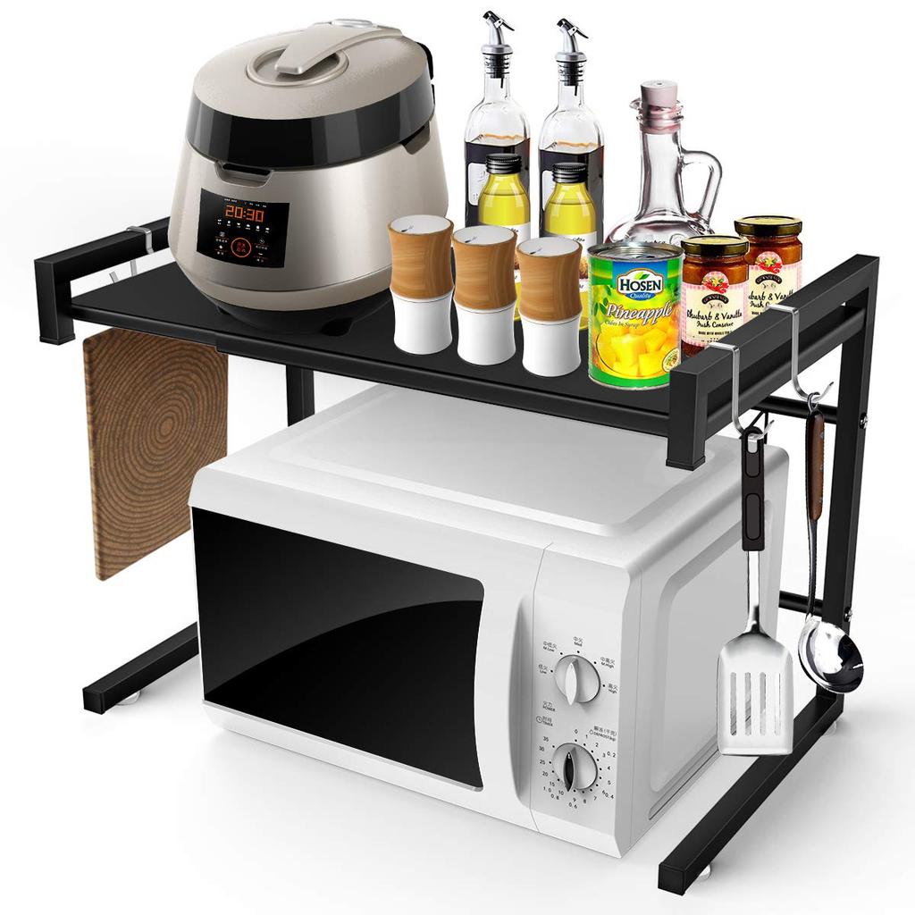 BESONT Over-the-Range Steel Rack, Extendable (40-60cm Wide), 30kg Load Capacity, Kitchen Storage Shelf (Black)