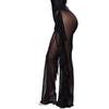 Women's Pleated Mesh Trousers Thin Transparent Irregular Full Length Pants