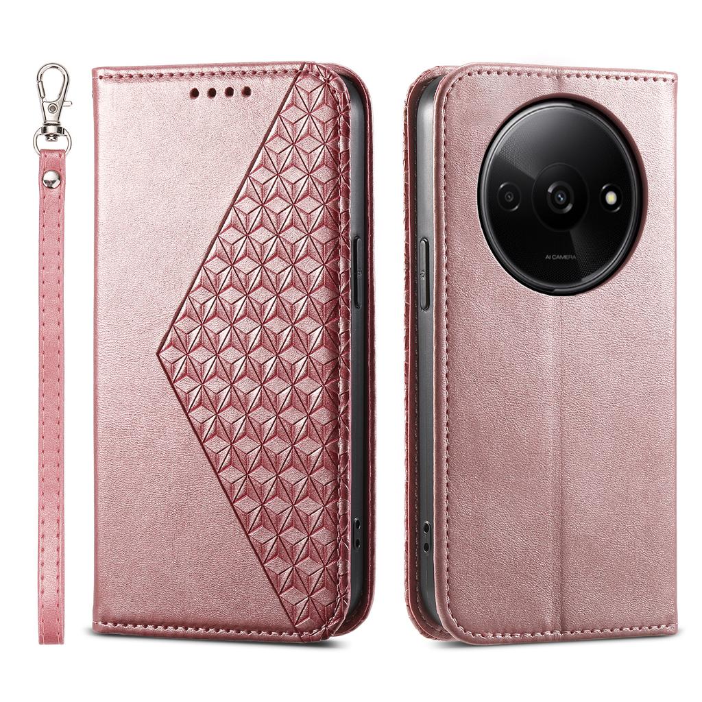 For Xiaomi Redmi A3/Poco C61 4G Case PU Leather+TPU Rhombus Imprinted Phone Cover Wallet