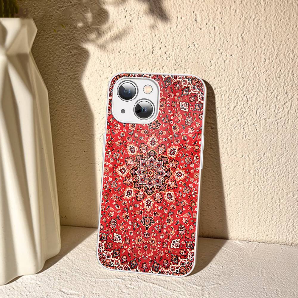 Persian Carpet Floral Pattern For IPhone 14 13 12 Mini 11 Pro XS Max X XR 14 Plus Tempered Glass Cover