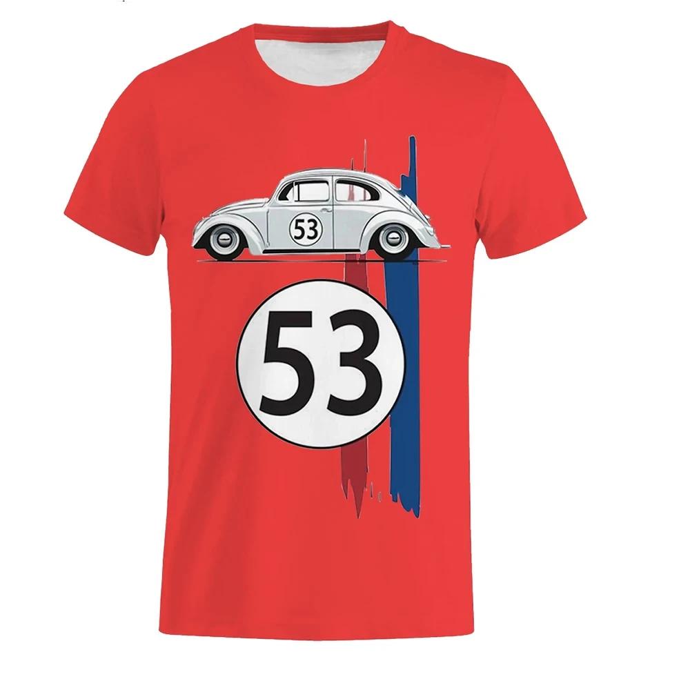 Beetle 53 T-shirt Men's Car Short Sleeve Minimalist Herbie T-shirt Rally Racing Men's Black Printed 3D T-shirt