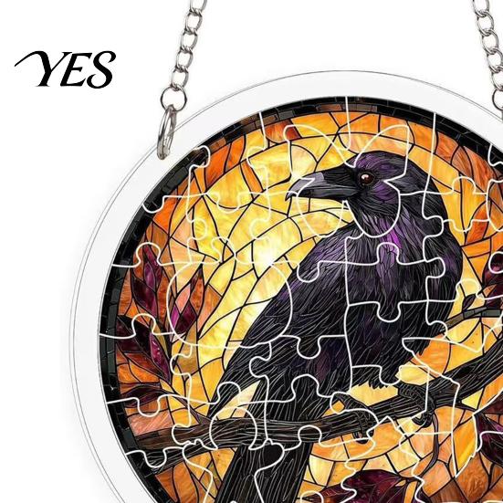 Transparent Stained Glass Halloween Acrylic Puzzle Decor, 2D Ghost Pumpkin Skeleton Hanging Sign, Faux Holiday Spooky Decorations for Party