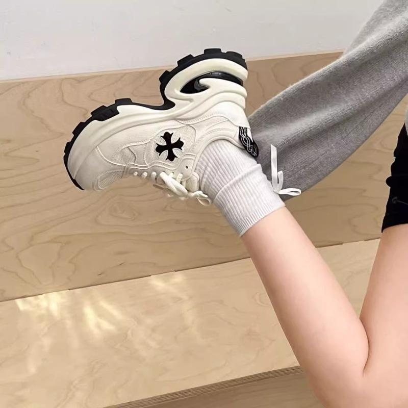 Thick-soled dad shoes women's new spring leather breathable versatile sports small man height increase 7cm women's shoes