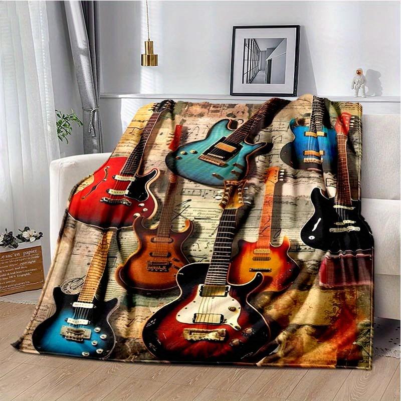 Guitar Art Pattern Decorative Throw Blanket for Sofa, Bed, Living Room, Bedroom, and Indoor/Outdoor Home Space