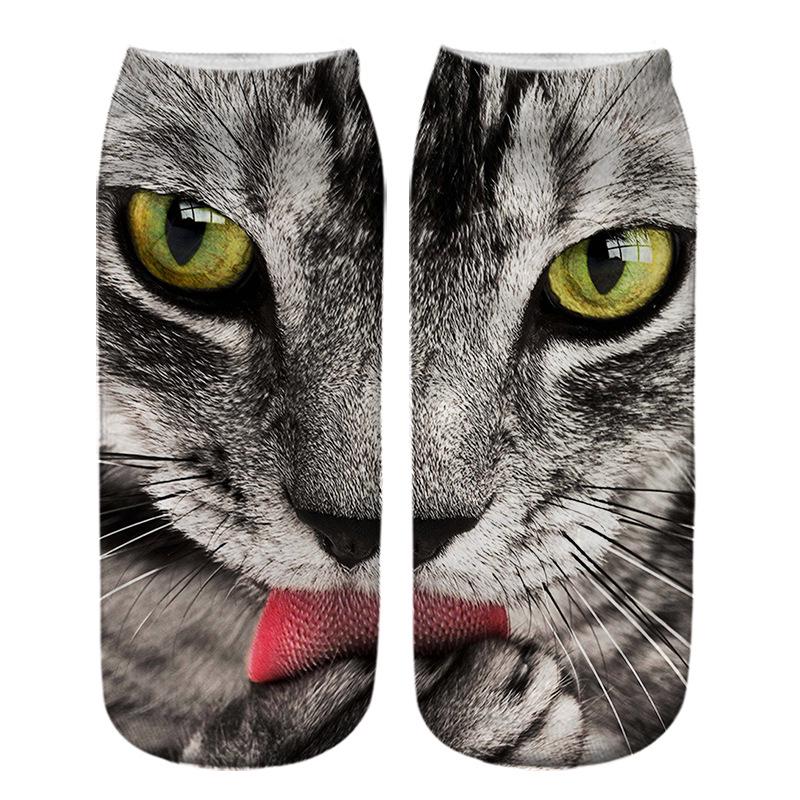 3D Cat Eye Printed Short Socks - Unisex Animal Design, Personalized Thermal Transfer