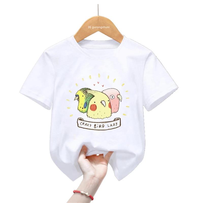 Sommar Tecknad Cockatiel Fågel Tryck T-shirt För Flickor/Pojkar Rolig Papegojfågel Barnkläder Kortärmad T-shirt