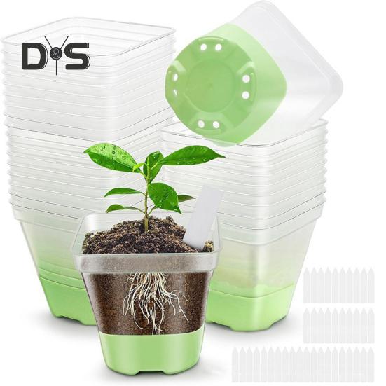 6 Pcs Clear Nursery Pots Seedlings Cultivation Pots with Silicone Base Reusable Seeds Starter Flower Pot with Labels for Garden Balcony