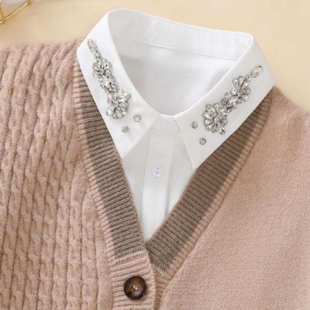 White Chiffon Detachable Collar Rhinestone False Collar Elegant Fake Collar Women