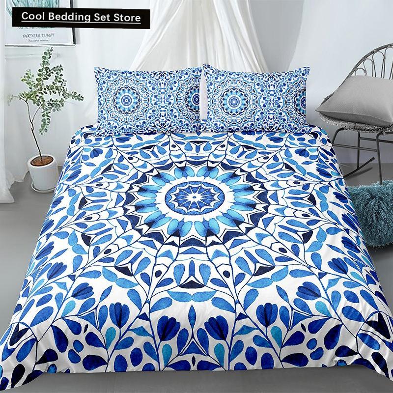Mandala King Queen Duvet Cover Bohemian Bedding Set For Teens Adults Girls Exotic Ethnic Floral 2/3Pcs Polyester Comforter Cover