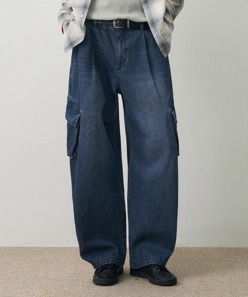 DRAW FIT Miles Washed Denim Cargo Pants [Deep Blue]
