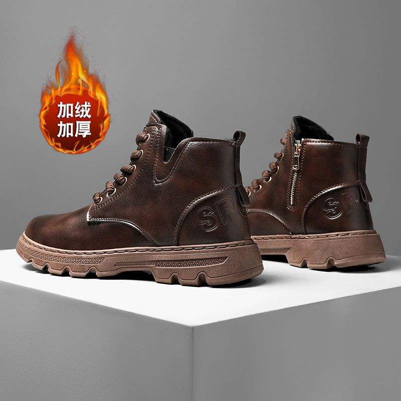 Winter snow boots men's velvet thickened versatile trend warm casual Martin boots cotton shoes brown youth high-top shoes