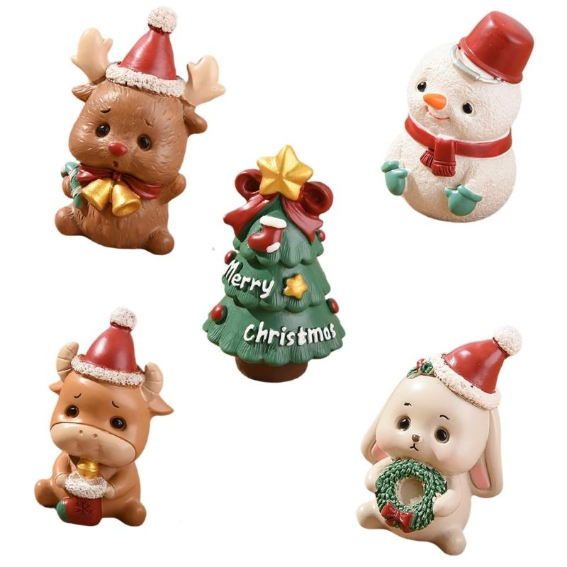  Hand Carved Christmas Resin Animal Figurines Durable Home Decorations