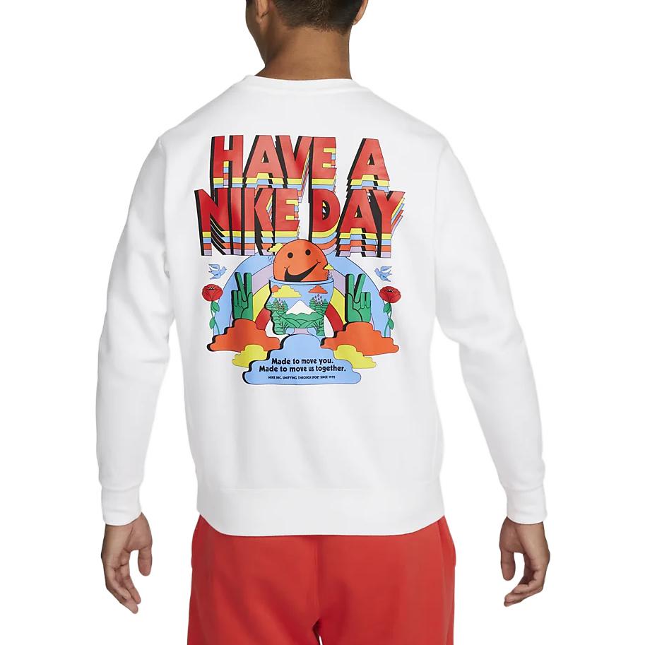 Nike Logo Print Round Neck Long Sleeve Sweatshirt Men Sweatshirt White DX6515-100