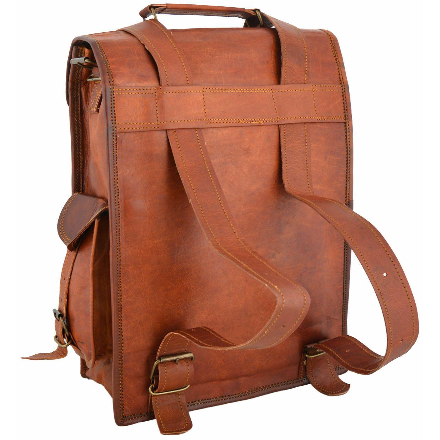 Унисекс Натуральная Кожа Мужской Рюкзак Сумка для ноутбука Ранец портфель Коричневый — фото 3