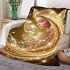 Enchanted Fairy Blanket - Cozy Plush Throw featuring a Woman with Golden Hair and Crystal Butterfly Wings, Ethereal Design with