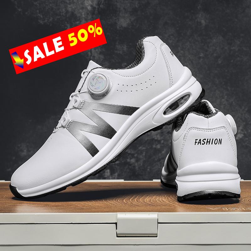Golf Shoes Air Cushion Men Sports Running Shoes Breathable Lightweight Comfortable Athletic Nonskid Rotating Button Sneakers