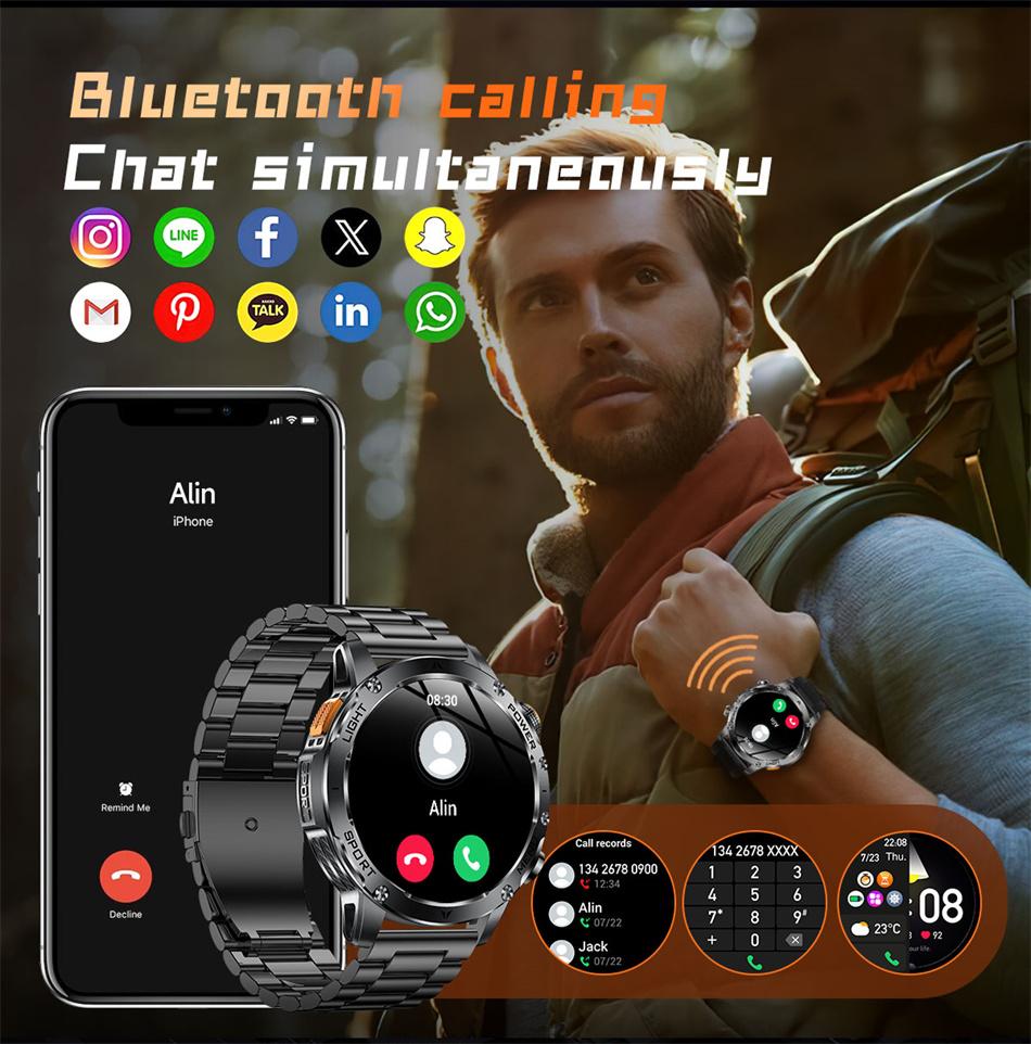 2026 Smartwatch T-REX3 1000mAh Großer Akku HD Bluetooth Anruf 1,7 Zoll Großer Bildschirm LED Taschenlampe Sport Wasserdicht Smartwatch Herren