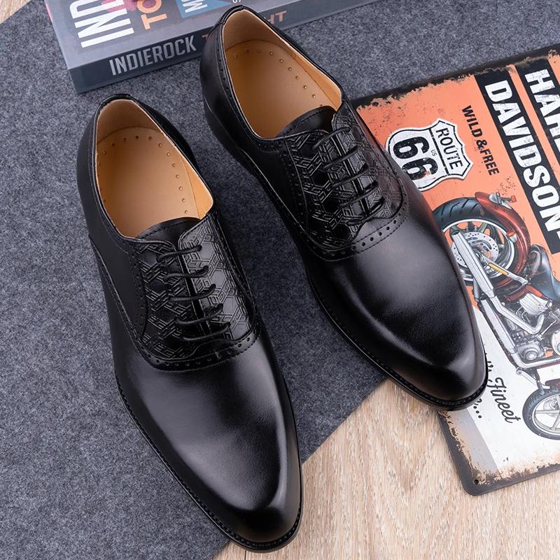 Fashion Successful Men's Leather Shoes Elegant Printing Wedding Party Social Footwear Red Black Office Adult Shoe Lace Up Comfortable