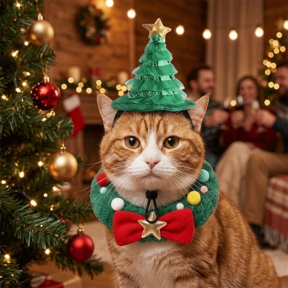 Mit Sternschleife Katze Hund Weihnachtsschal Set Hautfreundlich Haustier Weihnachten Kranz Halsband Feiertagsparty